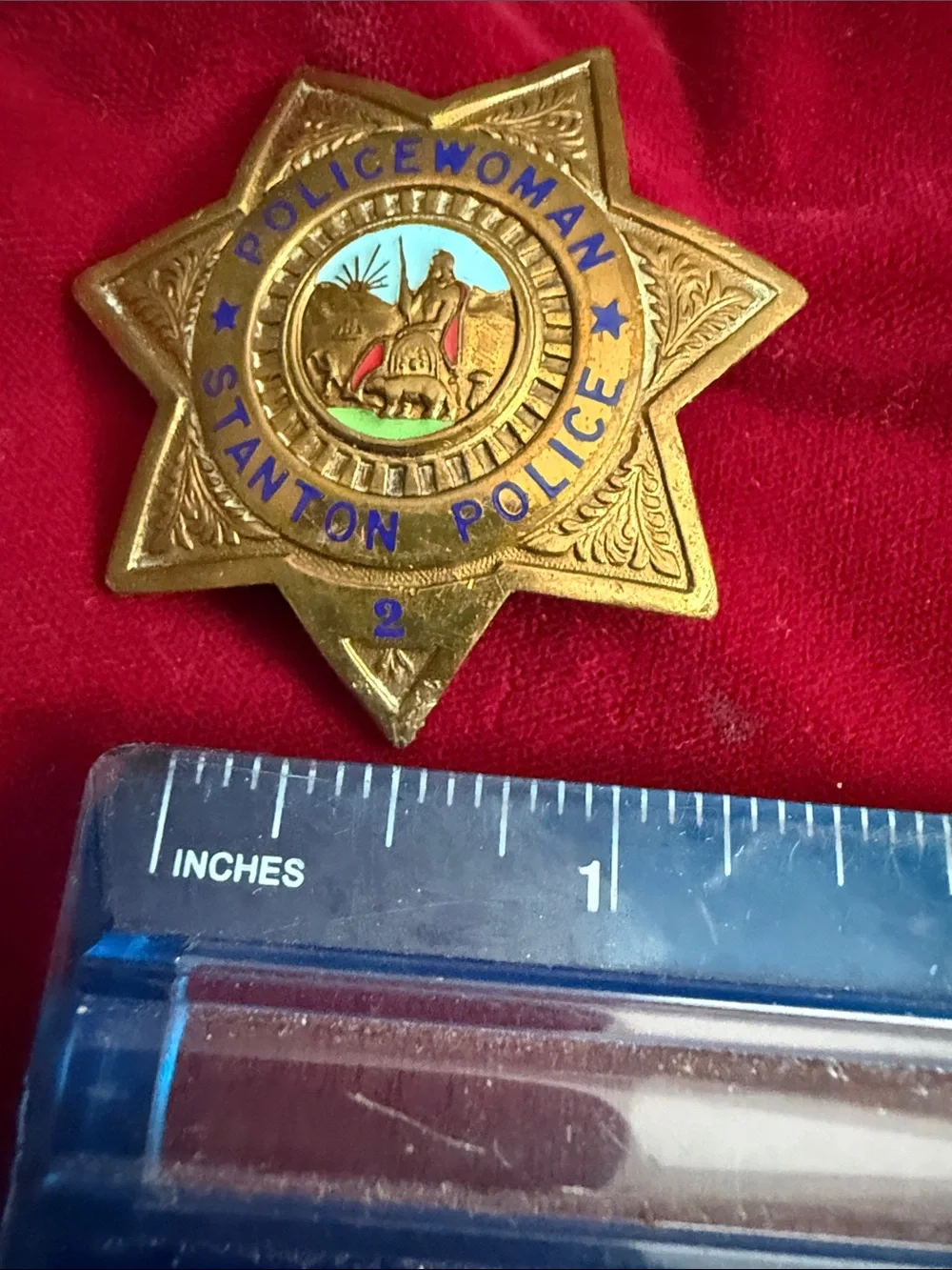 Gold-Tone Policeman Star Brooch with Blue Enamel Accents